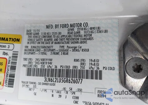 2016 Lincoln Mkz Hybrid из США, поврежденный, VIN 3LN6L2LU5GR626077